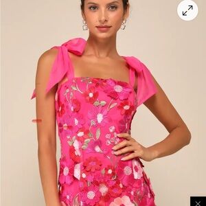 Emphatically adorable hot pink floral tie strap mini dress